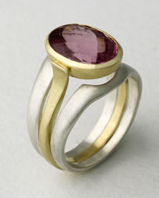  'Pevsner Ring' with pink Tourmaline in silver and 18K yellow gold